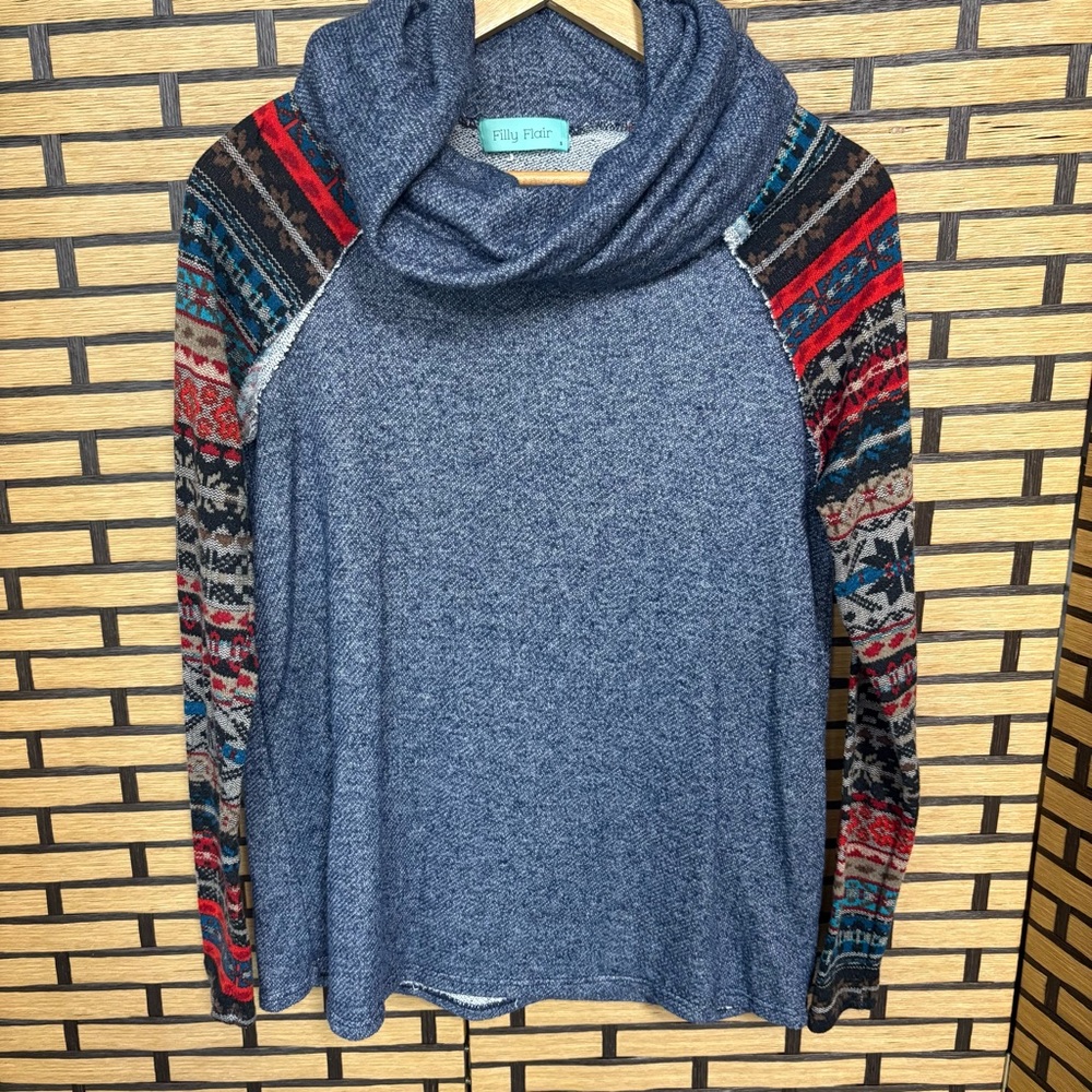 Filly‎ Flair Blue Cowl Neck Top Size Small
